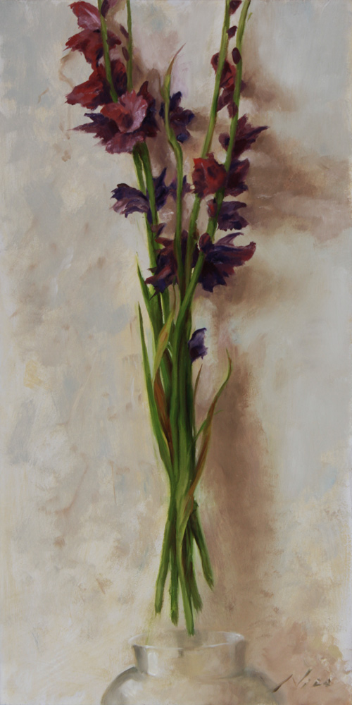 Surreal Magic Realism Oil Painting of a oquet of Floating Gladiolus by Artist Nico
